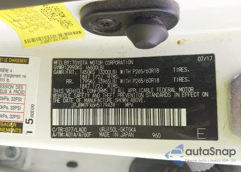 2017 Lexus Gx 460 z USA, uszkodzony, nr VIN JTJBM7FX6H5179439